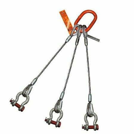 HSI Three Leg Wire Rope Sling, 5/8 in dia, 10 ft Length, Bolt Anchor Shackle, 10 ton Capacity 300BAS5/8X-10